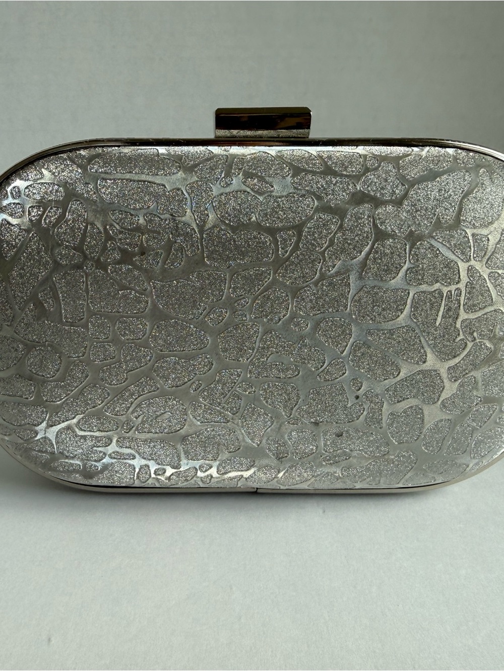 Silver-on-Silver Leopard Print Evening Clutch with Chain Strap